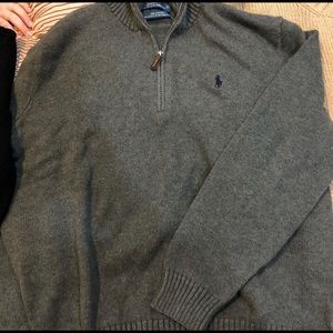 High collar zip up polo by Ralph Lauren grey.